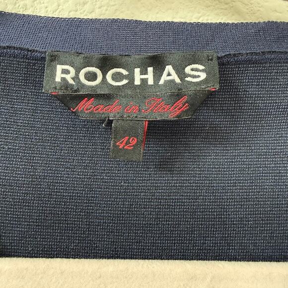 ROCHAS Silk Cotton Cardigan Sweater Navy Button Front Italy Size 42 Med Luxury - Picture 3 of 6